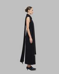BLACK COLUMN DRESS WITH SCARF