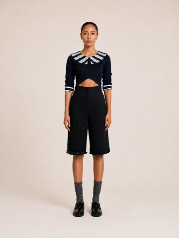 BLUE JERSEY SLEEVE  "LOLLIPOP CROP TOP"