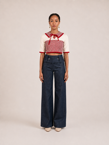 RED COTTON SHORT SLEEVE  "TOKIO CROP TOP"
