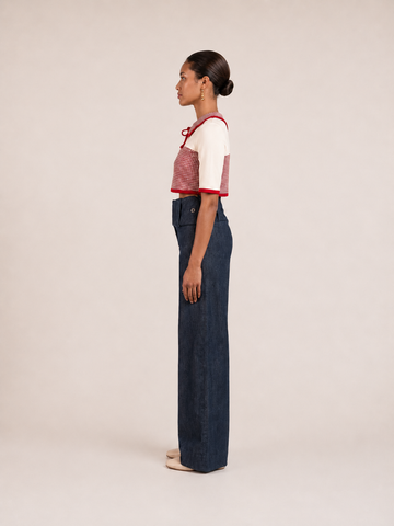 RED COTTON SHORT SLEEVE  "TOKIO CROP TOP"