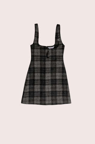 CHECKERED RAINDROP WOOD MINI DRESS