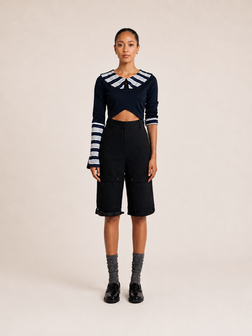 BLUE JERSEY SLEEVE  "LOLLIPOP CROP TOP"