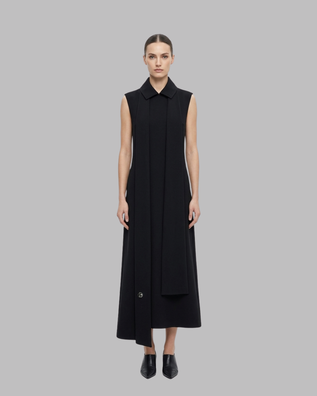 BLACK COLUMN DRESS WITH SCARF