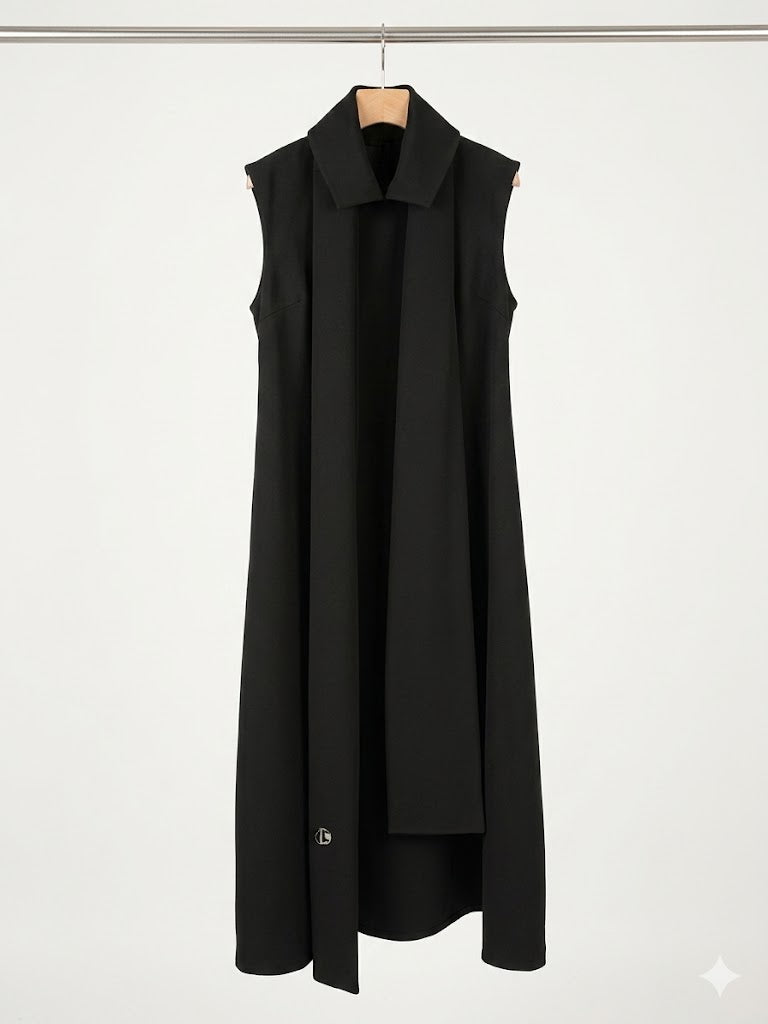 BLACK COLUMN DRESS WITH SCARF