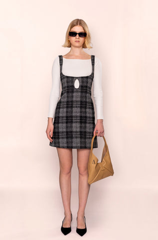 CHECKERED RAINDROP WOOD MINI DRESS