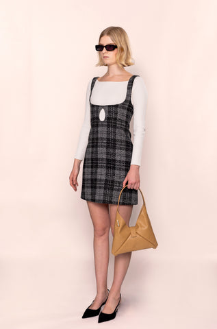 CHECKERED RAINDROP WOOD MINI DRESS