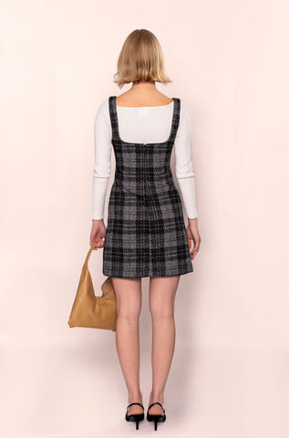 CHECKERED RAINDROP WOOD MINI DRESS