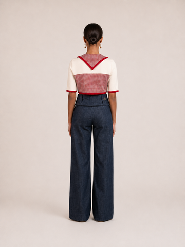 RED COTTON SHORT SLEEVE  "TOKIO CROP TOP"