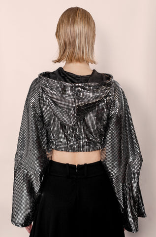 METALLIC SPACE CROP HOODIE