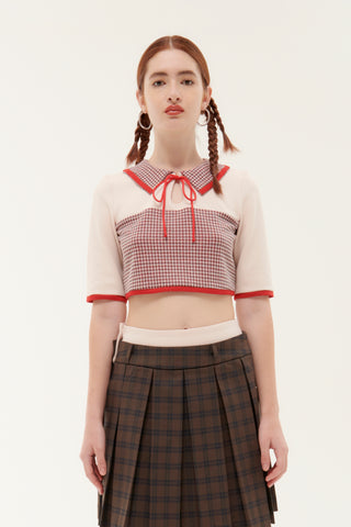 RED COTTON SHORT SLEEVE  "TOKIO CROP TOP"